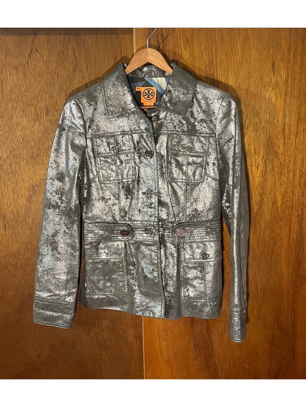 Tory Burch Silver Metallic Jacket Sz 2